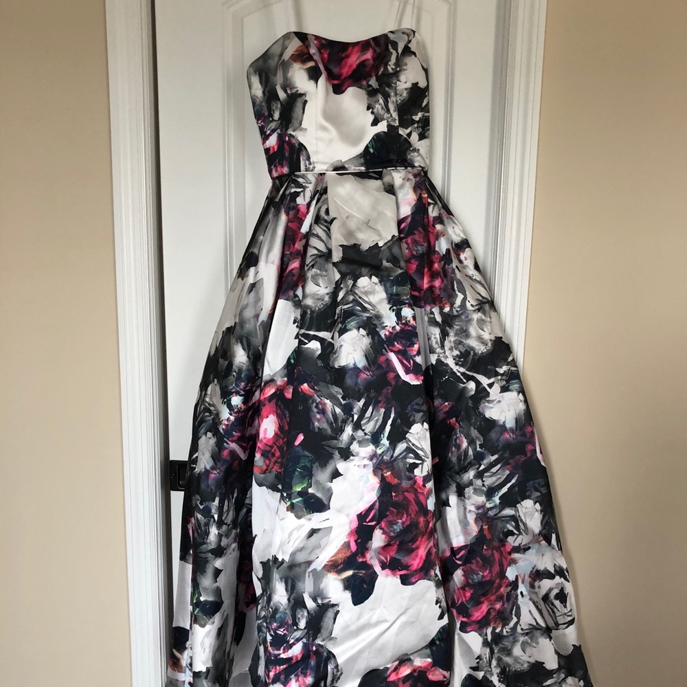 High low Betsy Adam formal gown
